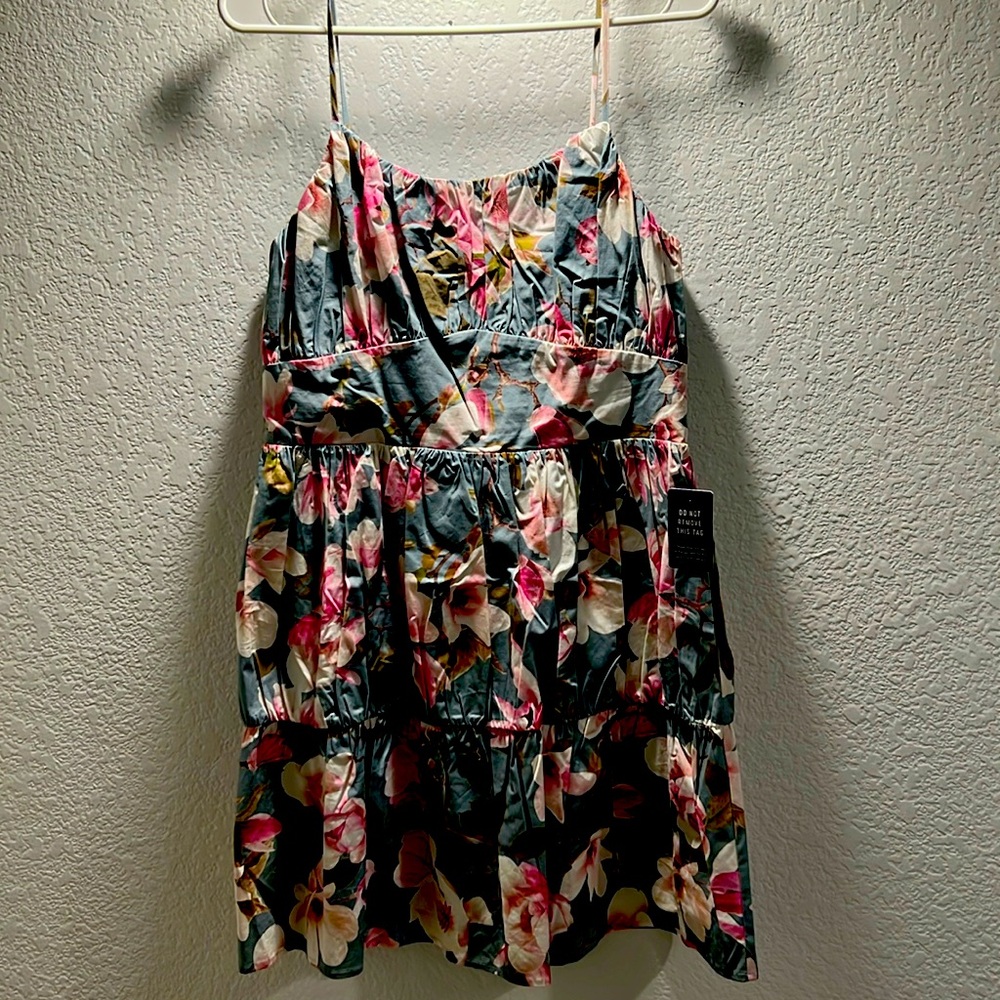 Express Floral Ruched Poplin Mini Dress